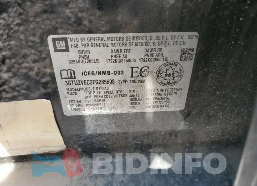 3GTU2VEC5FG285598 Photo# 12
