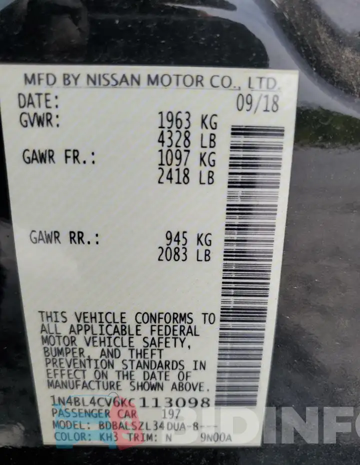 1N4BL4CV6KC113098 Photo# 12