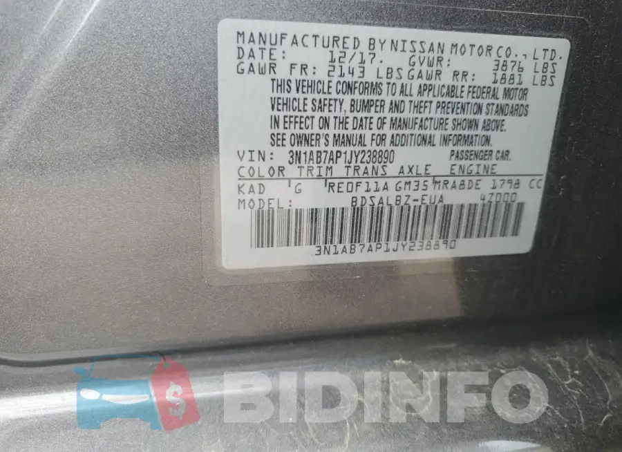 3N1AB7AP1JY238890 Photo# 12