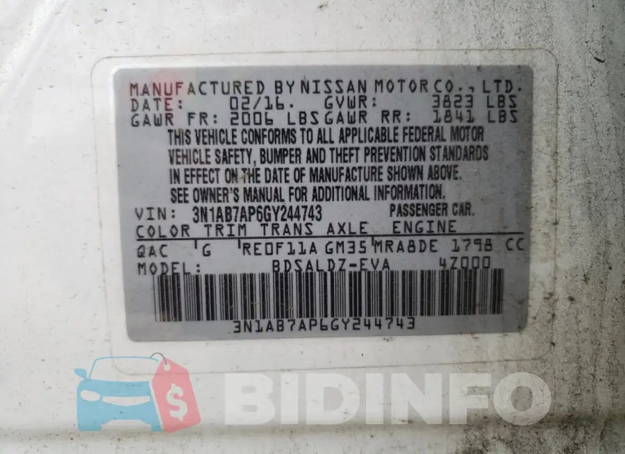3N1AB7AP6GY244743 Photo# 13