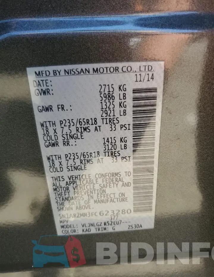 5N1AR2MM3FC623280 Photo# 13
