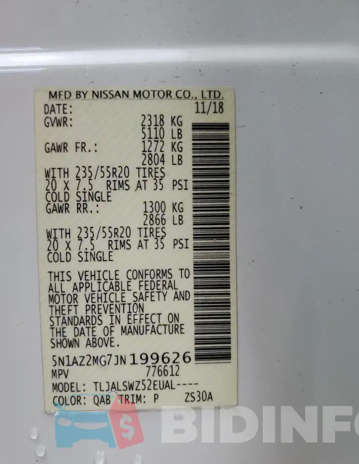5N1AZ2MG7JN199626 Photo# 12