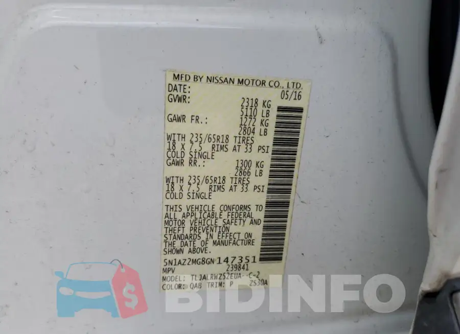 5N1AZ2MG8GN147351 Photo# 14