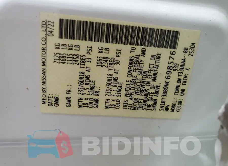5N1BT3BB9NC698576 Photo# 14