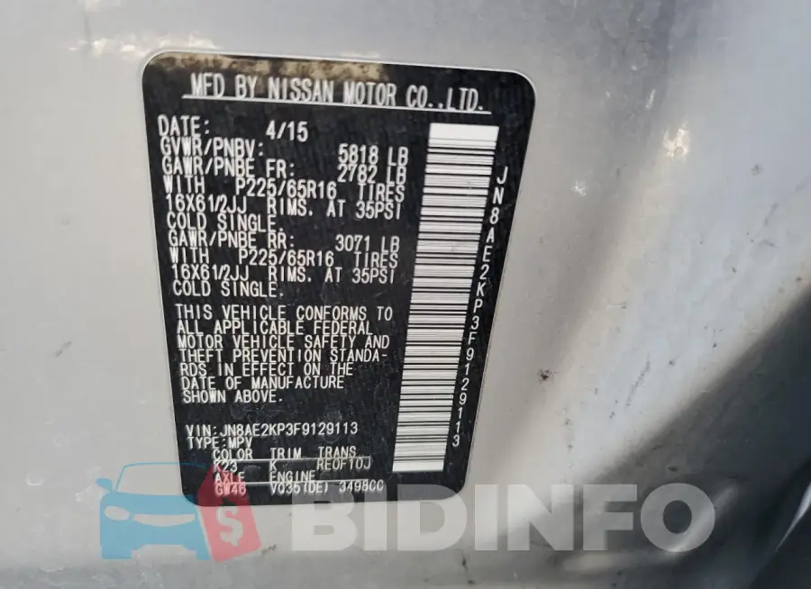 JN8AE2KP3F9129113 Photo# 14