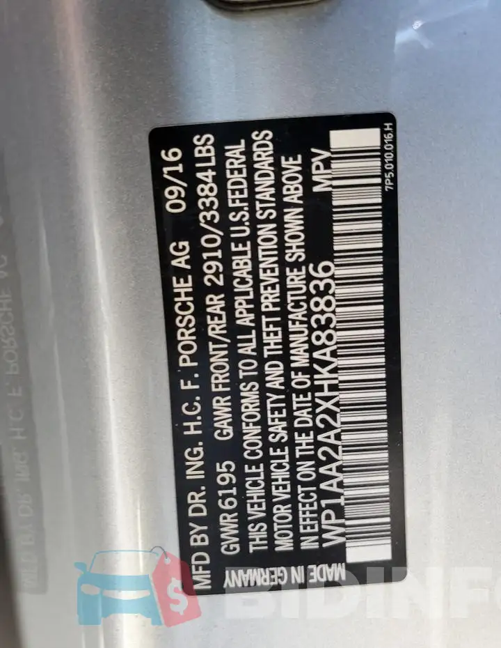 WP1AA2A2XHKA83836 Photo# 14