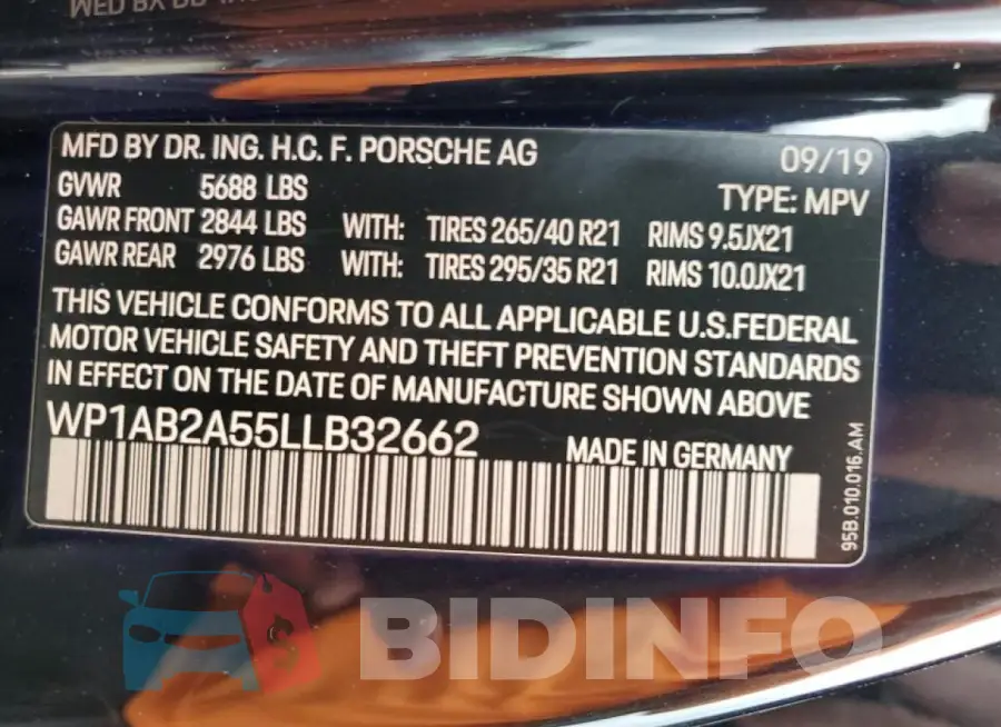 WP1AB2A55LLB32662 Photo# 14