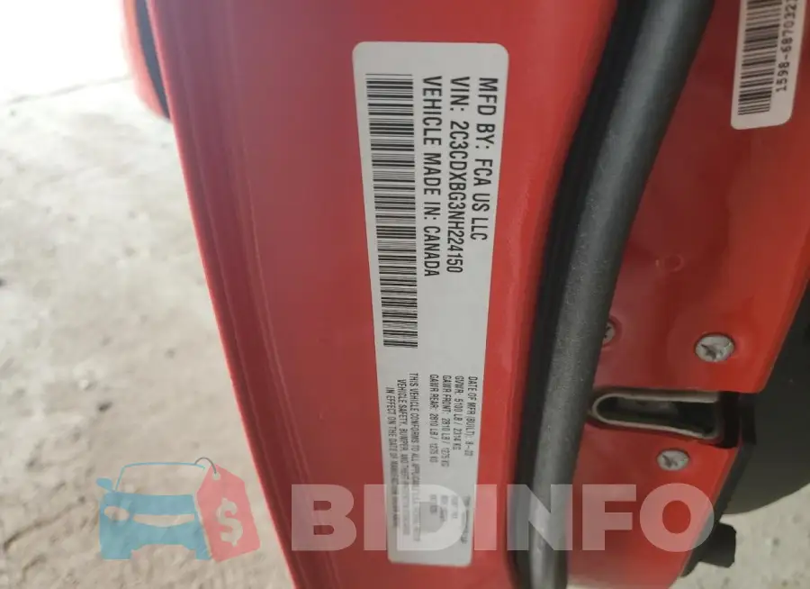 2C3CDXBG3NH224150 Photo# 12