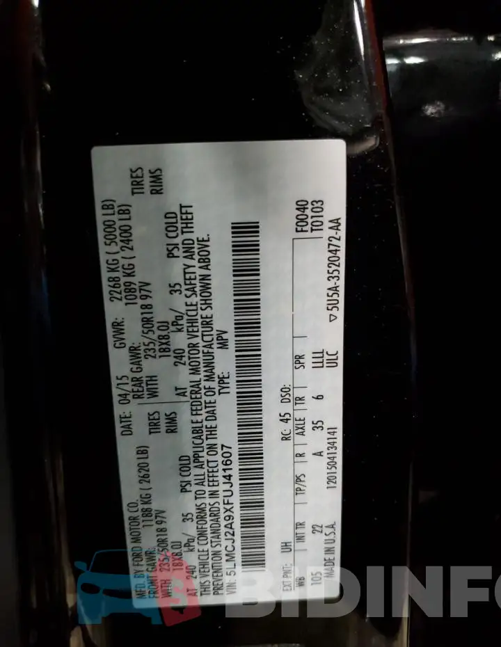 5LMCJ2A9XFUJ41607 Photo# 14