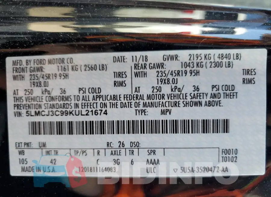 5LMCJ3C99KUL21674 Photo# 13