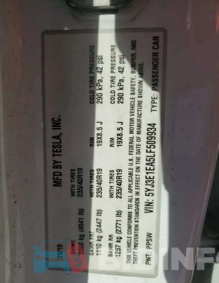 5YJ3E1EA5LF509934 Photo# 12