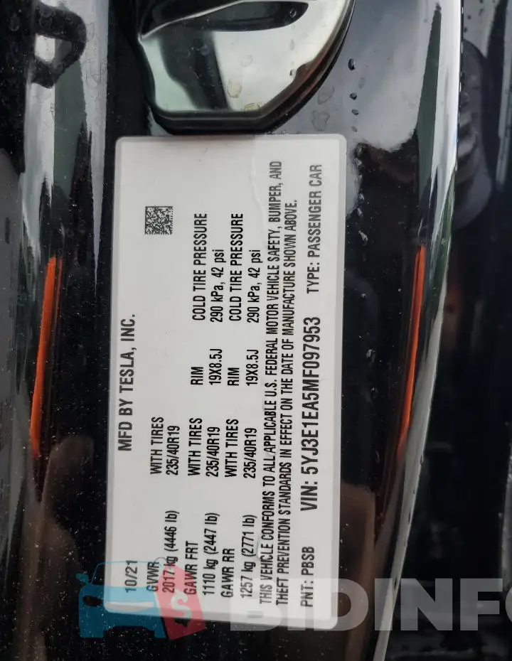 5YJ3E1EA5MF097953 Photo# 12