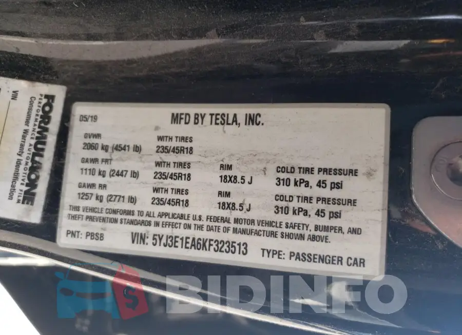 5YJ3E1EA6KF323513 Photo# 12