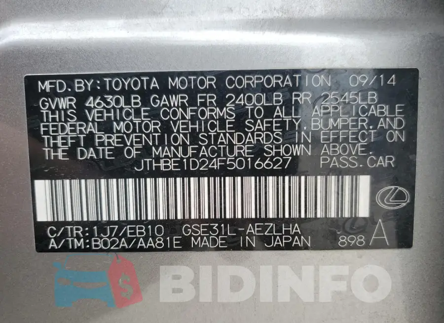 JTHBE1D24F5016627 Photo# 12