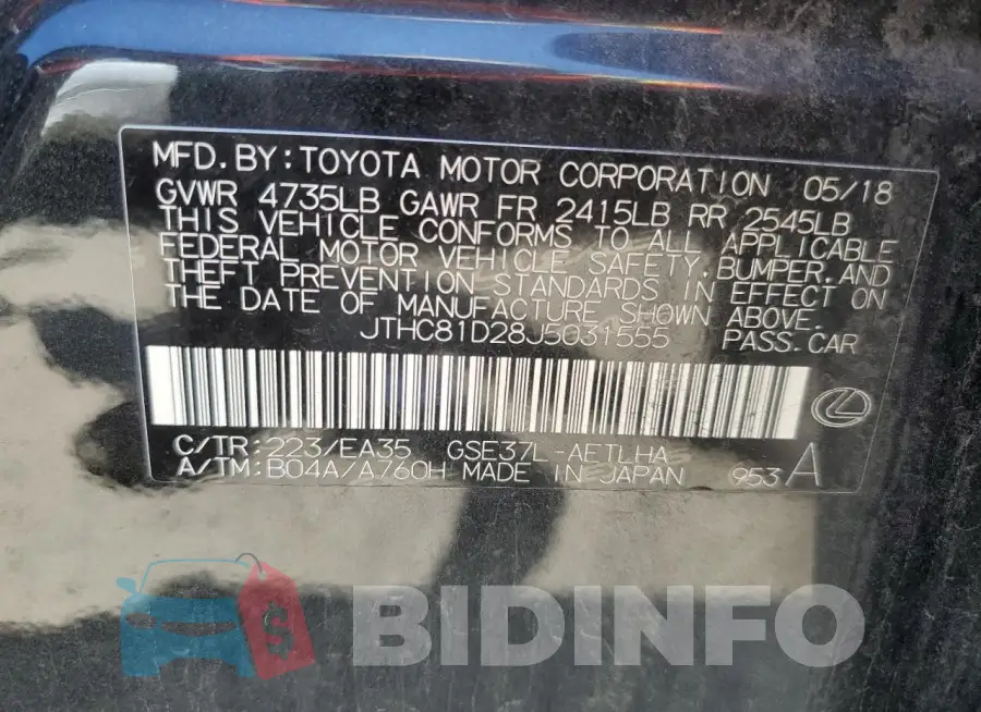 JTHC81D28J5031555 Photo# 12