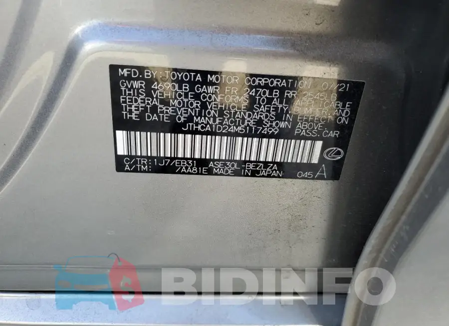 JTHCA1D24M5117499 Photo# 12