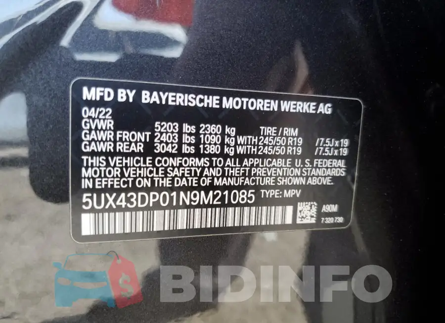 5UX43DP01N9M21085 Photo# 14