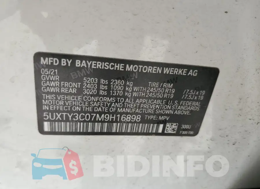 5UXTY3C07M9H16898 Photo# 14
