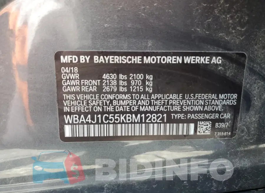 WBA4J1C55KBM12821 Photo# 12