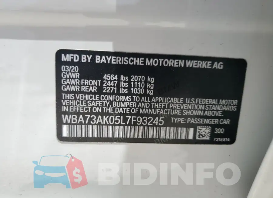 WBA73AK05L7F93245 Photo# 13
