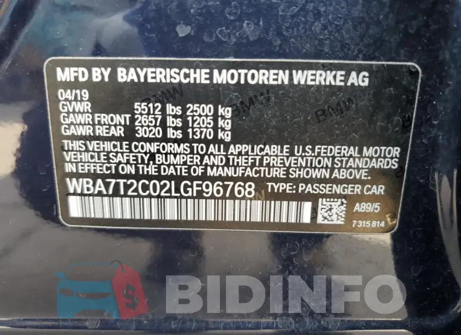 WBA7T2C02LGF96768 Photo# 13
