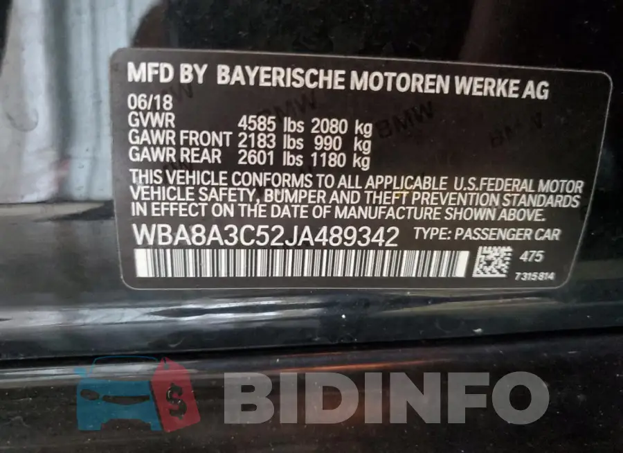 WBA8A3C52JA489342 Photo# 12