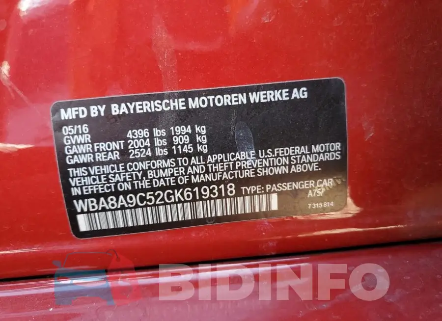 WBA8A9C52GK619318 Photo# 12