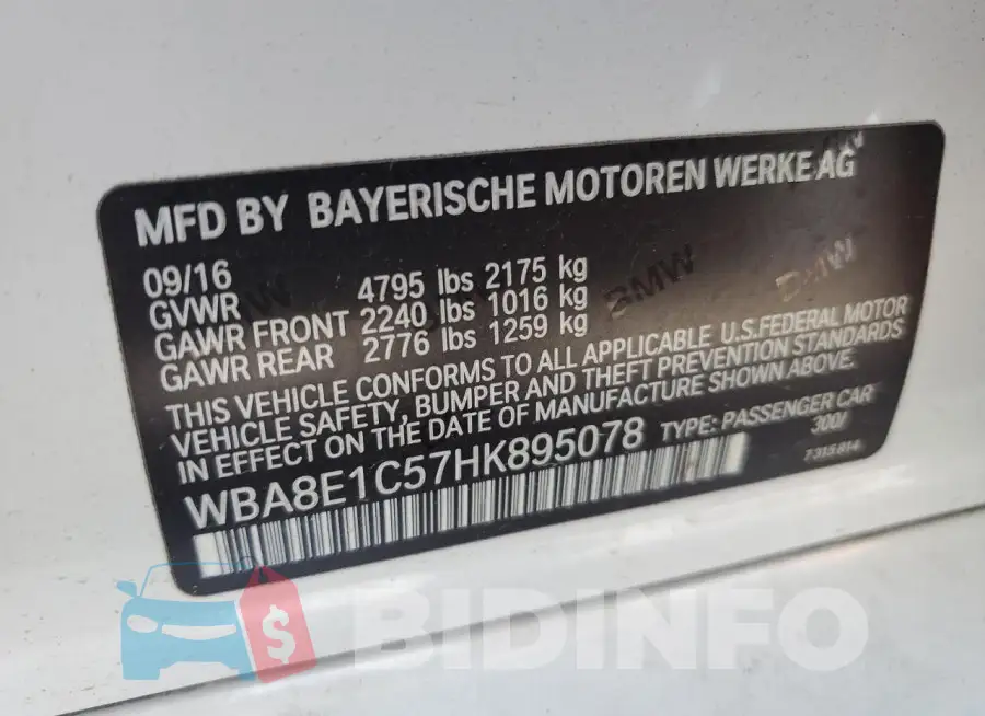 WBA8E1C57HK895078 Photo# 12
