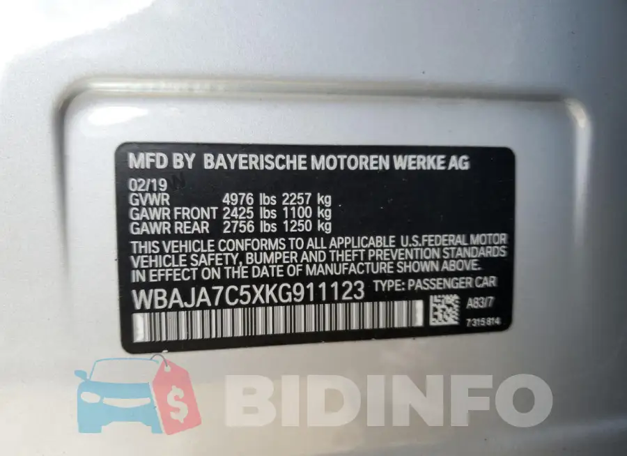 WBAJA7C5XKG911123 Photo# 12