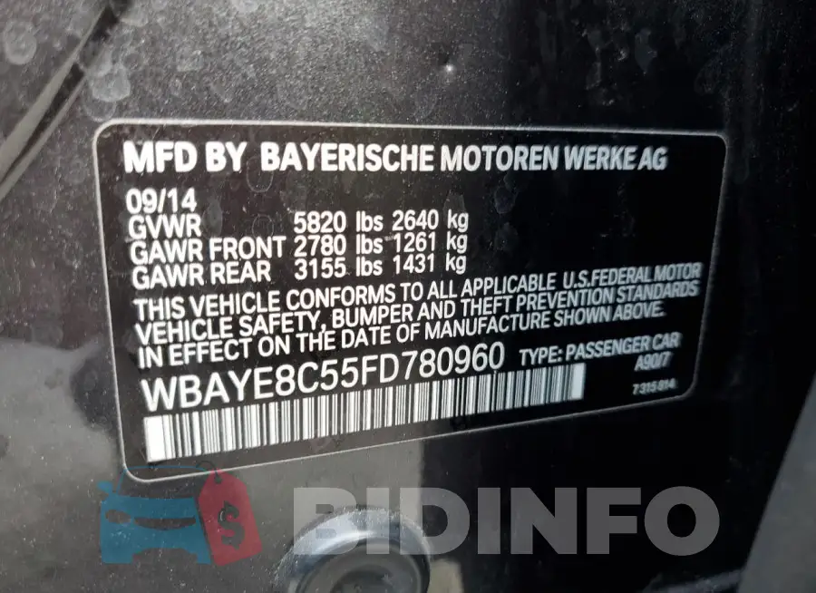 WBAYE8C55FD780960 Photo# 12