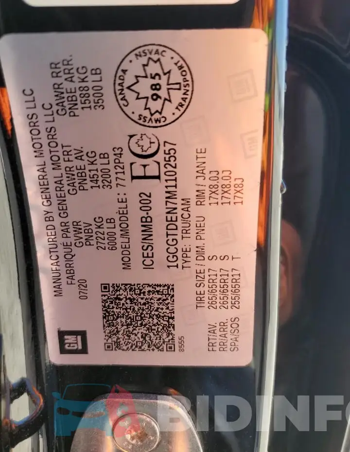 1GCGTDEN7M1102557 Photo# 12