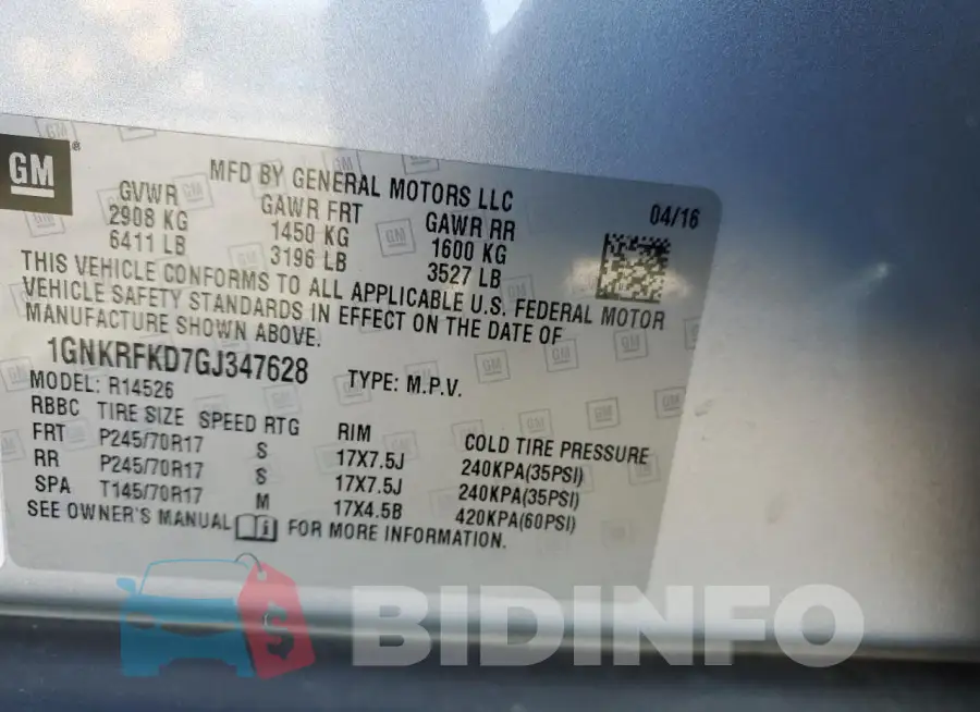 1GNKRFKD7GJ347628 Photo# 13