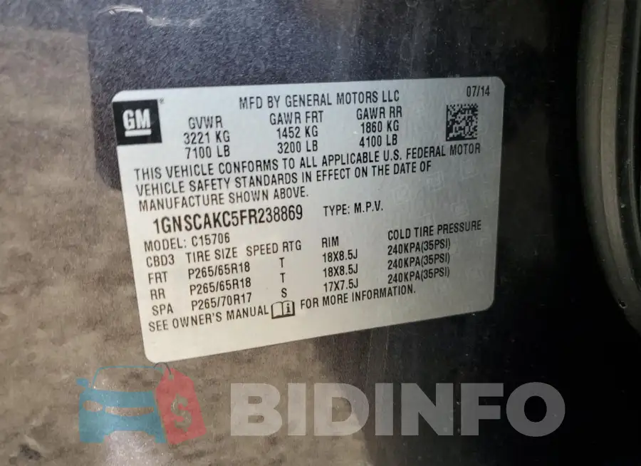 1GNSCAKC5FR238869 Photo# 13