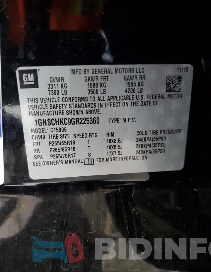 1GNSCHKC9GR225360 Photo# 13