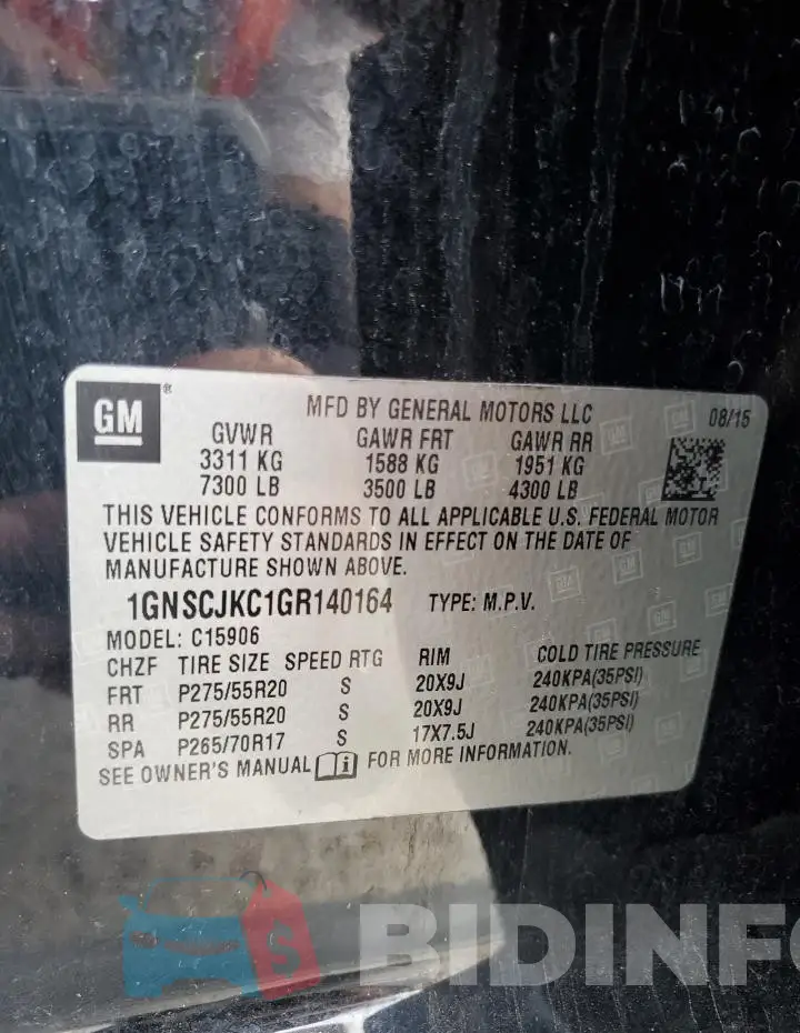 1GNSCJKC1GR140164 Photo# 13