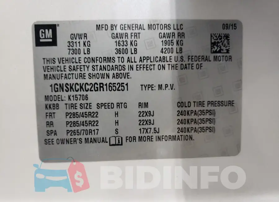 1GNSKCKC2GR165251 Photo# 13