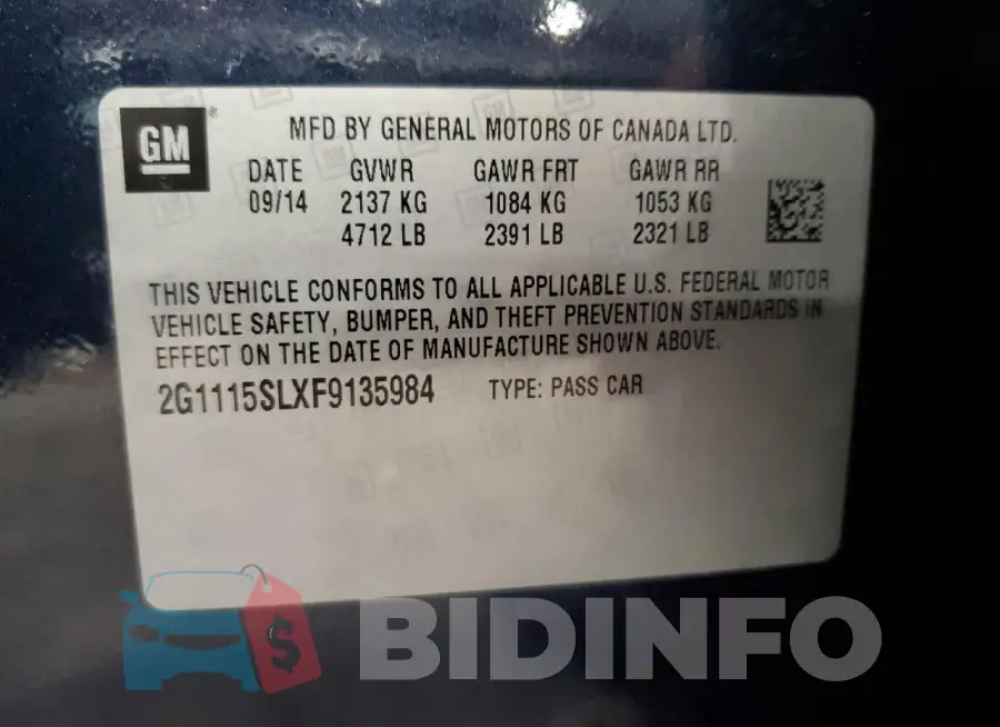 2G1115SLXF9135984 Photo# 13