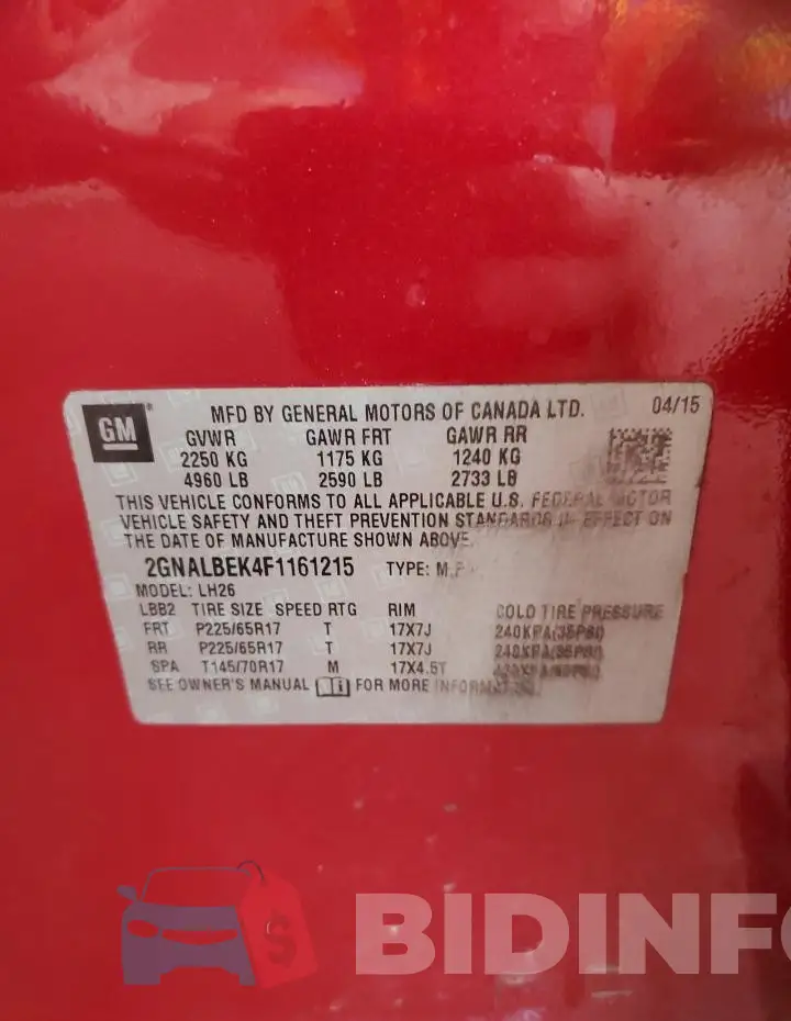 2GNALBEK4F1161215 Photo# 13
