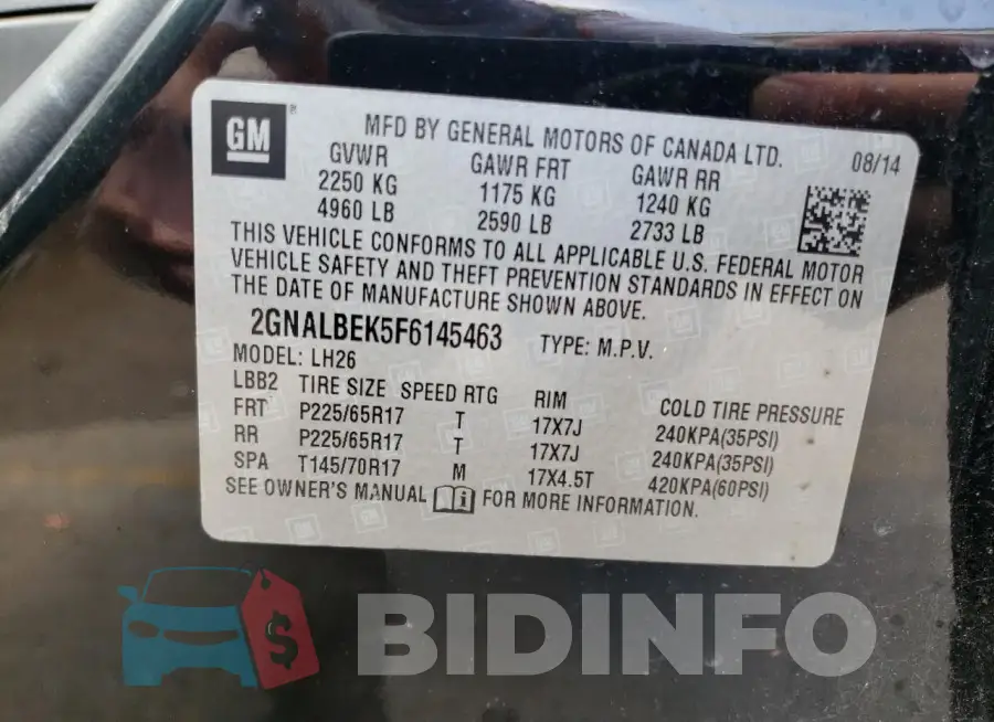 2GNALBEK5F6145463 Photo# 13