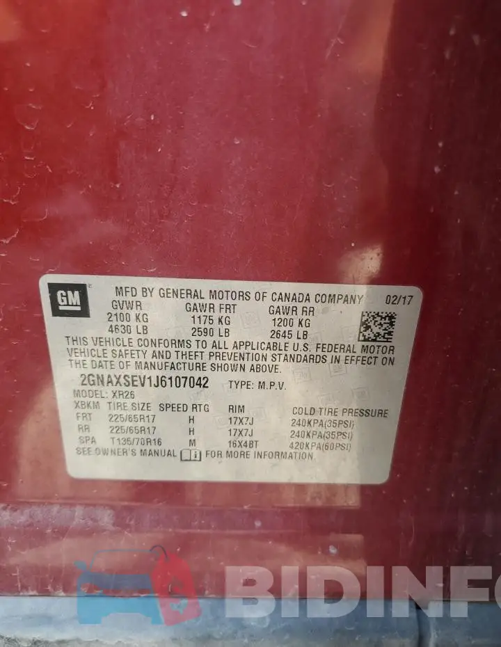 2GNAXSEV1J6107042 Photo# 13