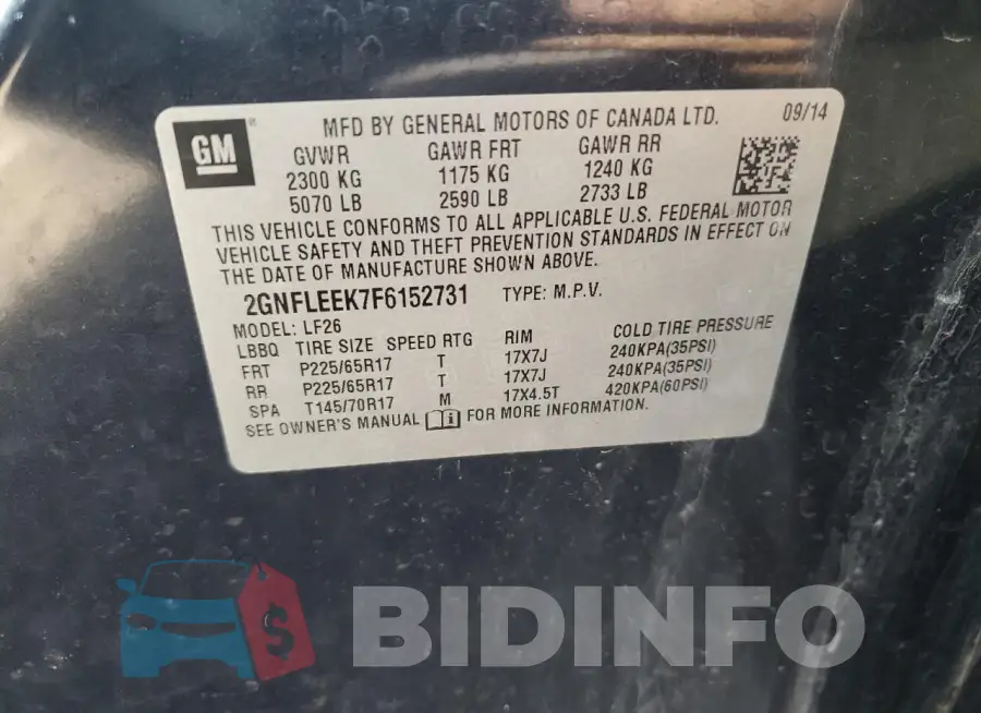 2GNFLEEK7F6152731 Photo# 12