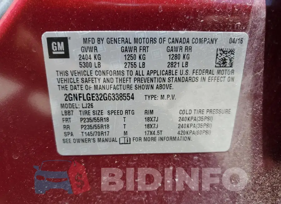 2GNFLGE32G6338554 Photo# 14