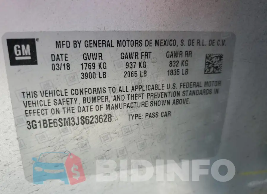 3G1BE6SM3JS623628 Photo# 12
