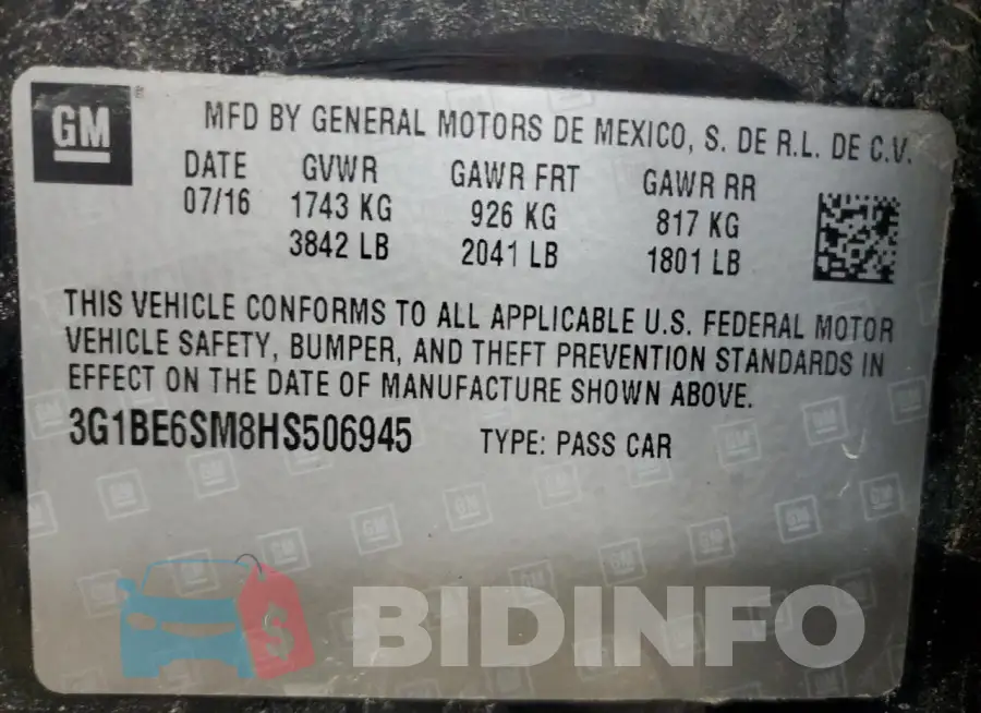 3G1BE6SM8HS506945 Photo# 13