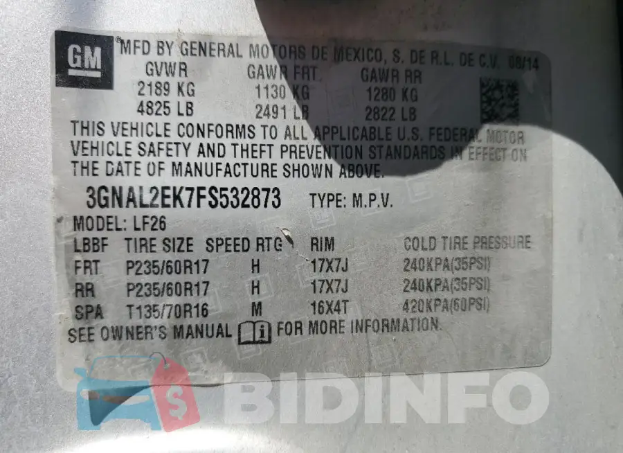 3GNAL2EK7FS532873 Photo# 14