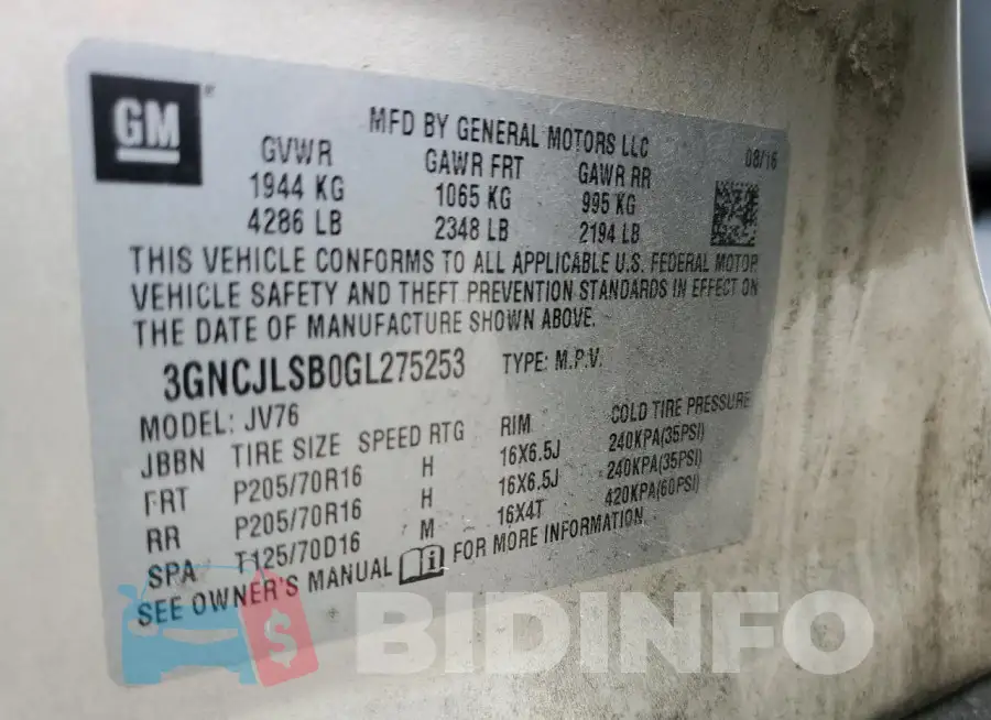 3GNCJLSB0GL275253 Photo# 13