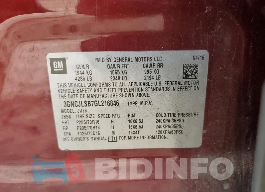 3GNCJLSB7GL216846 Photo# 12