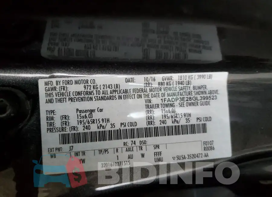 1FADP3E28GL399523 Photo# 12