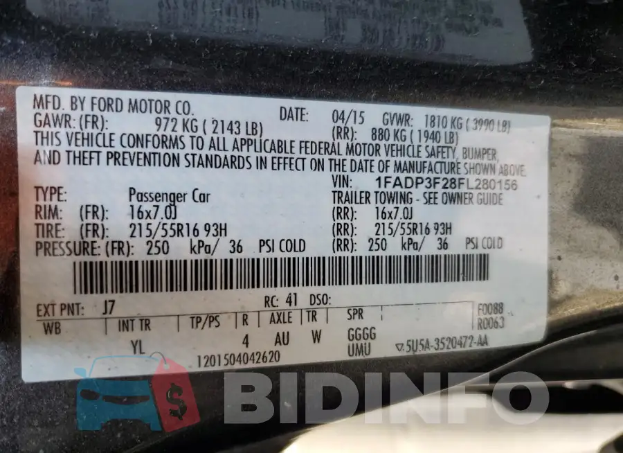 1FADP3F28FL280156 Photo# 13