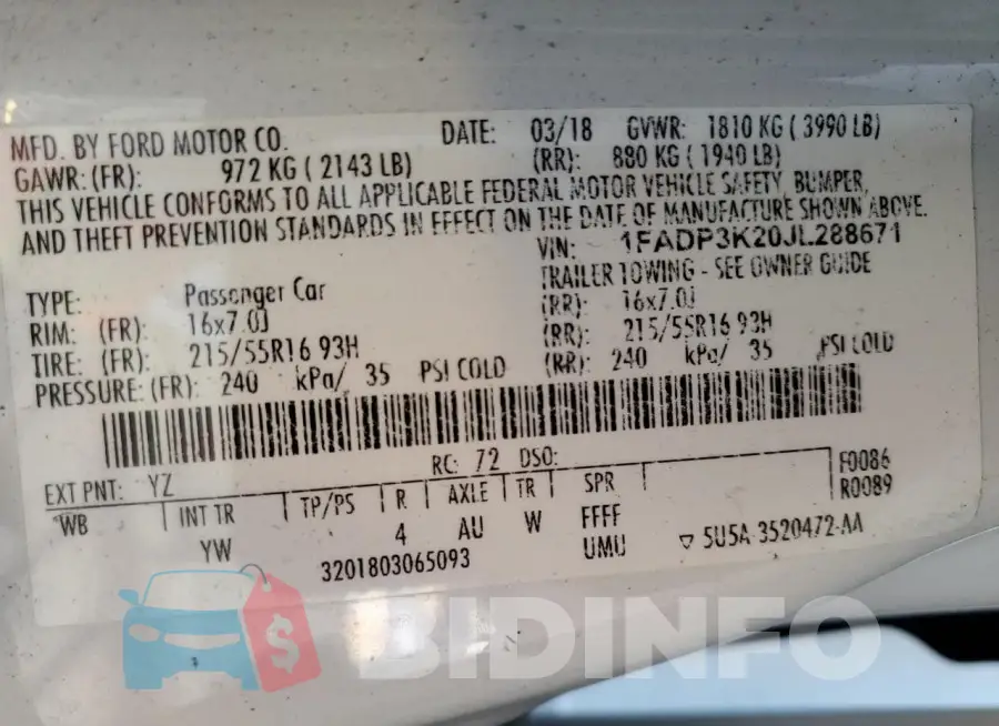 1FADP3K20JL288671 Photo# 12